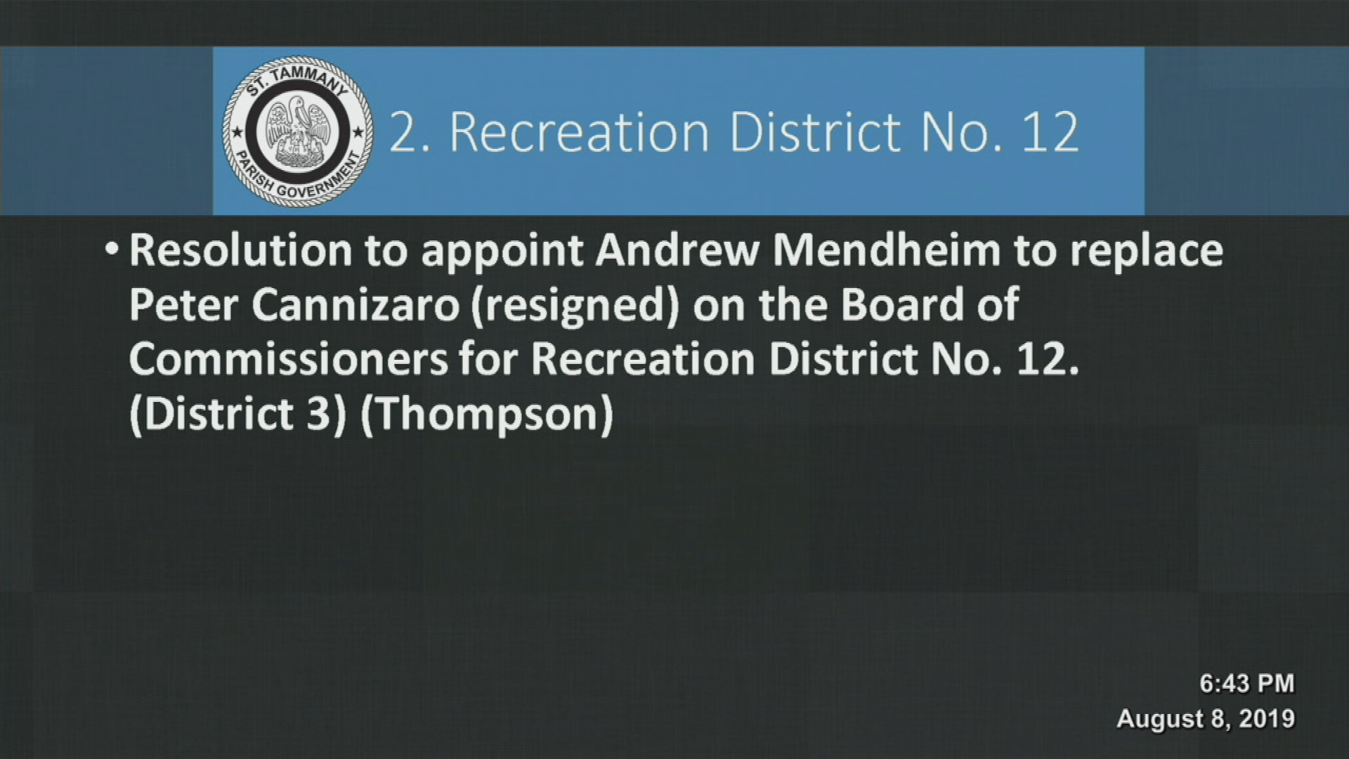 St. Tammany Parish Council Meeting 08/08/2019