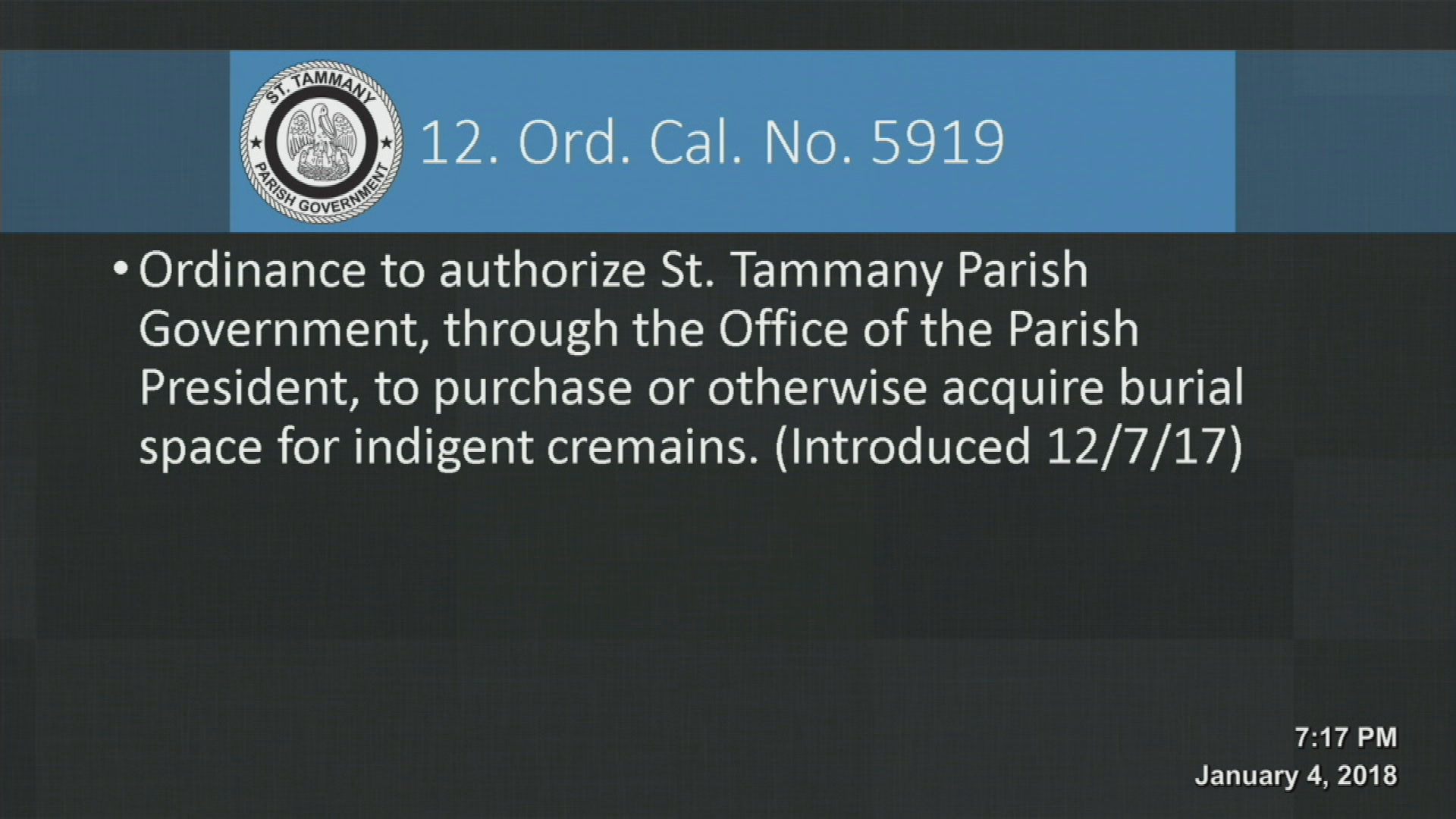 St. Tammany Parish Council Meeting 01/04/2018