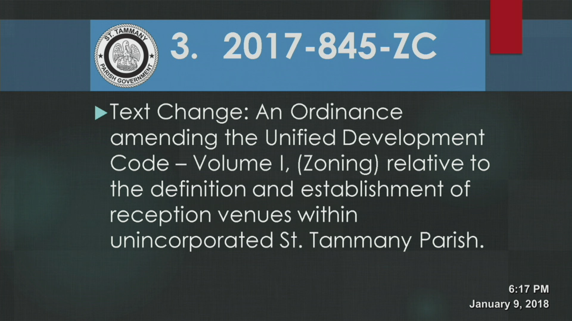 St. Tammany Parish Zoning Meeting 01/09/2018