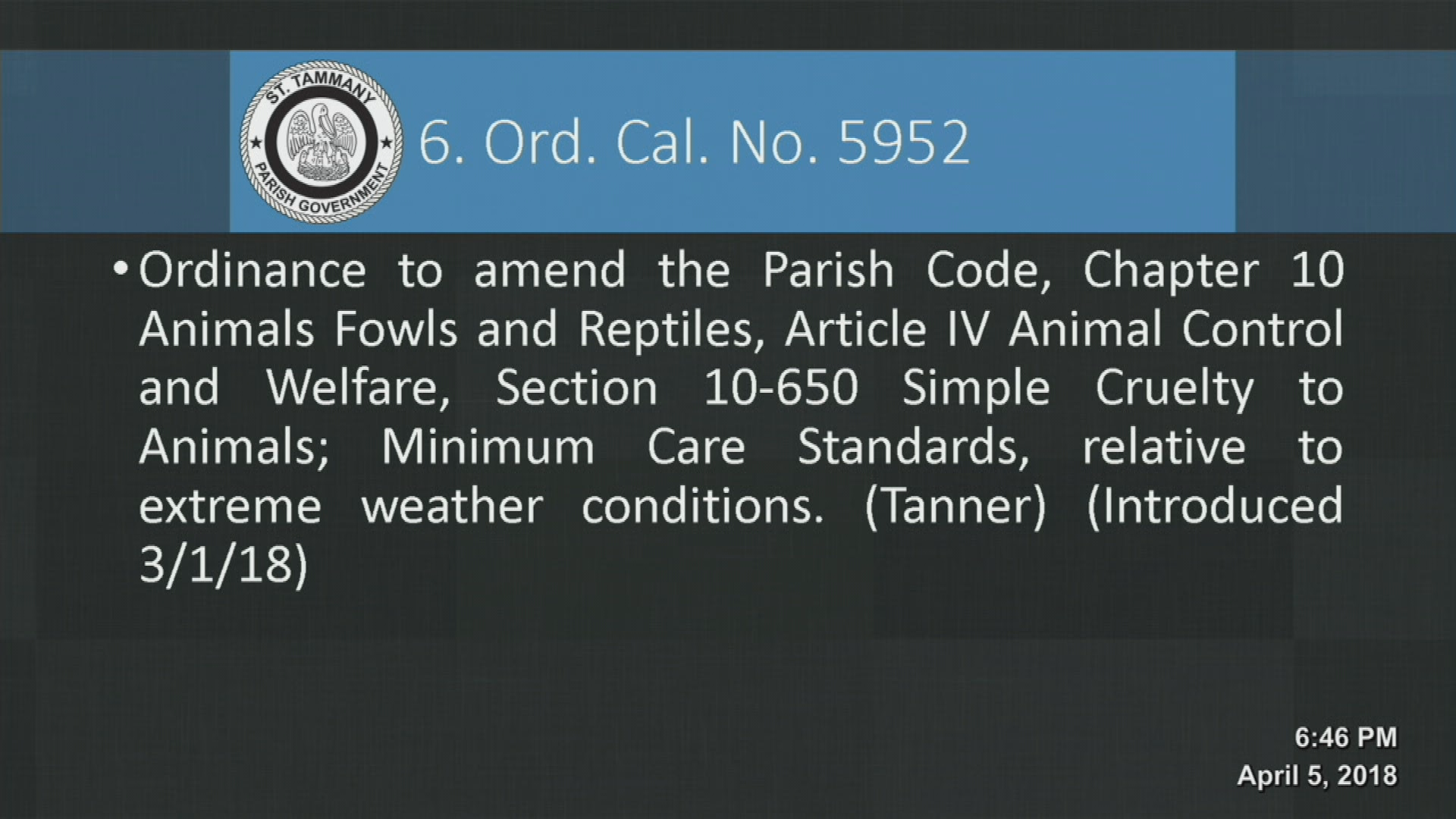 St. Tammany Parish Council Meeting 04/05/2018